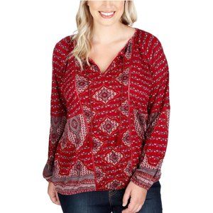 Mixed Print Cotton Blend Knit Peasant Top 1X